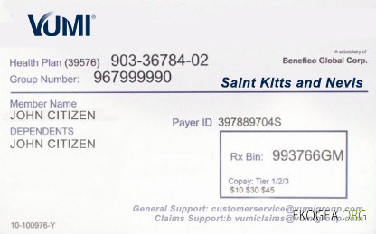 Carte d'assurance maladie de Saint Kitts et Nevis